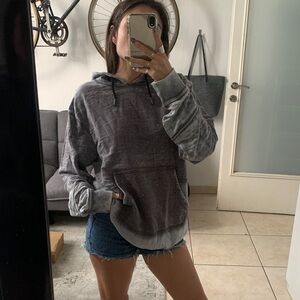 Grey hoodie kangaroo pocket ombré long sleeve influence large sweatshirt mens